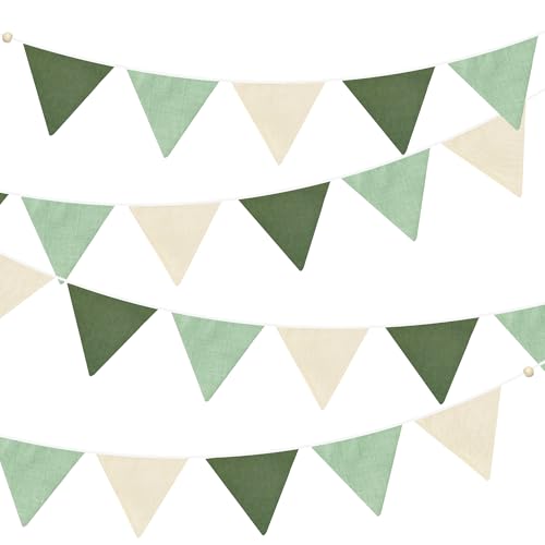 2 Sets of Sage Green Pennant Banner 24Pcs Nursery Garland Flags Olive Green Fabric Linen Triangle Streamers for Baby Room ...