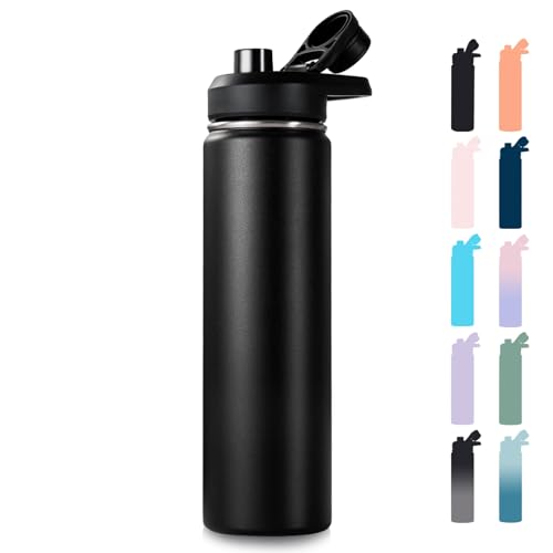 Fijinhom 24 oz Insulated Water Bottle with Handle, 304 Stainless Steel Water Bottles with Wide Mouth, Double Wall Vacuum S...