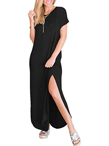 ANRABESS Womens Summer Maxi Dress Short Sleeve Casual Loose Long T Shirt Dresses Split Vacation Beach Sundress Travel Outfits