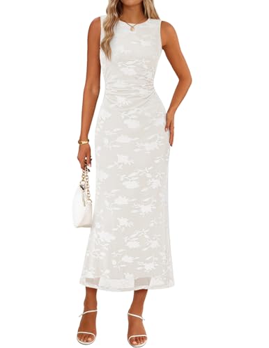 MEROKEETY Women's Summer Sleeveless Floral Maxi Dress 2026 Bodycon Mesh Wedding Guest Cocktail Formal Party Dresses