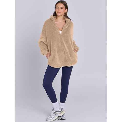 ANRABESS Women's Sweatshirt Sherpa Fuzzy Fleece Zip Up Hoodies Cozy Pullover Soft Sweaters Tops 2025 Fall Trendy Clothes