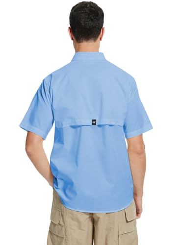 Men's Outdoor Button Down Fishing Shirt - Short Sleeve UPF Sun Protection for Hiking & Work