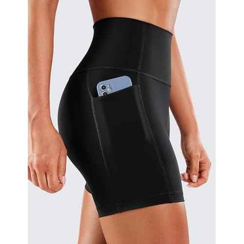 CRZ YOGA Women's Naked Feeling Biker Shorts with Pockets 5'' - High Waisted Yoga Gym Workout Spandex