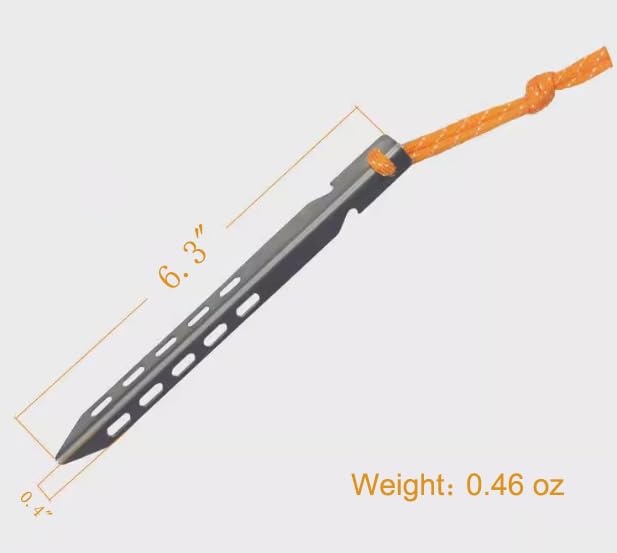 Ultralight Titanium Tent Stakes with Orange Cord, 6.3 Inch, 0.46 oz, Set of 6, Gray Best for Camping, Backpacking, Hiking,...