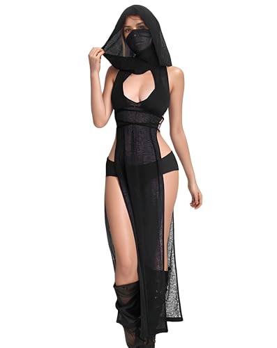 Mingnos Women Goth Rave Dress Sexy Cosplay Costume Cutout High Slit Sheer Festival Outfits Night Out Dresses