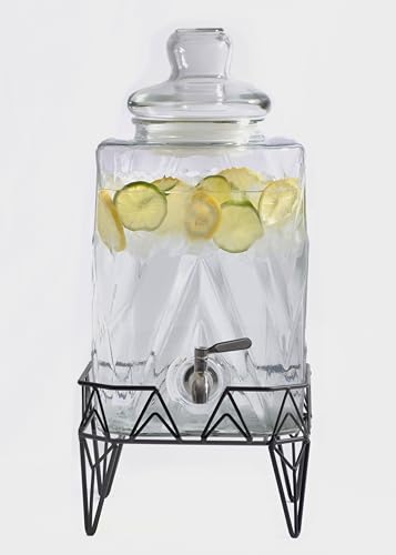 Glacial Ice Design Glass Beverage Dispenser with SS Spigot and Stand - 2.5 Gal