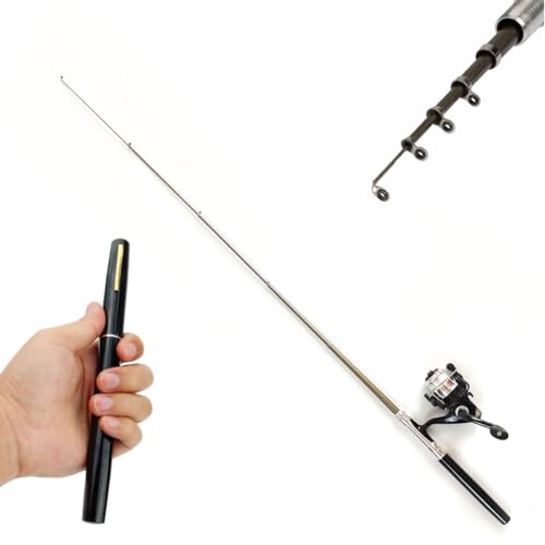 Portable Mini Small Fishing Rod and Spinning Reel Combos, Compact 38inch Pocket Pen Fishing Pole Telescopic with Line Lure...