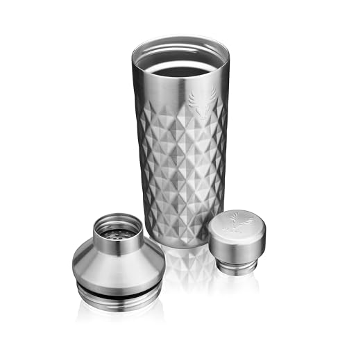 Viski Paragon Stainless Steel Cocktail Shaker, Double-Walled Drink Mixer with Built-in Strainer and Measuring Cap, Perfect...