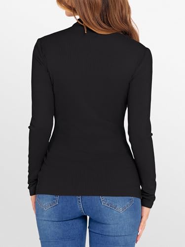 ANRABESS Women's Lettuce Trim Mock Neck Long Sleeve Tops 2025 Casual Dressy Ribbed Knit Slim Fit Tee Shirt Fall Layer Outfits