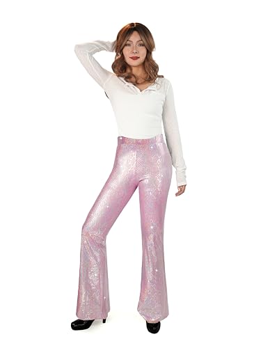 Nawgut Sequin Flare Pants Sparkly Glitter High Waisted Bell Bottoms Leggings Party Disco Clubwear for Women