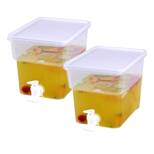 AiSmRu 2 Pcs 1.3 Gallon Fridge Beverage Drink Dispenser with Spigot, Slim Plastic Water Dispenser Cold Drink Dispenser Lea...