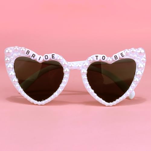 KICOSY Bride Sunglasses for Bachelorette White Heart Sunglasses Bride to Be Sunglasses Womens Bachelorette Sunglasses