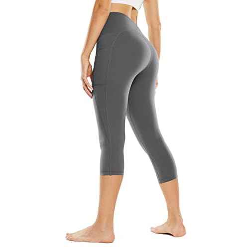 baleaf Nuleaf Women's Stretch Capri Leggings with Pockets High Waisted Brushed Yoga Workout Athletic Tummy Control Capris 19"