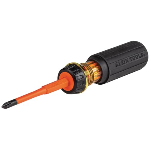 Klein Tools 32293 Insulated Screwdriver, 2-in-1 Screwdriver Set with Flip Blade, #2 Phillips and1/4-Inch Slotted Tips, Dou...