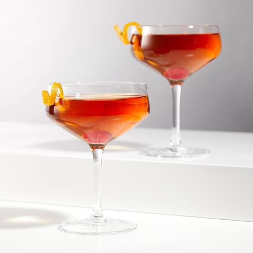 Viski Raye Angled Stemmed Crystal Coupe Cocktail Glasses, Champagne Coupe Glasses, Drinkware Set, Espresso Martini Glasse...