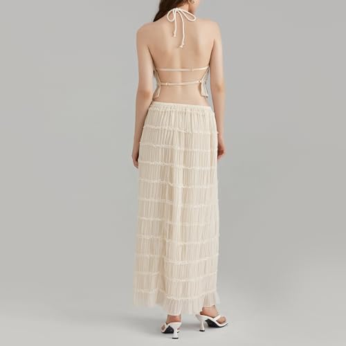 Argeousgor 2 Piece Maxi Skirt Set for Women Lace Up Back Tank Tops Tie Up High Waist Long Skirt Set