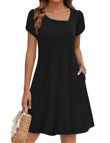 ZEAGOO Summer Dresses for Women 2026 Sundress Short Petal Sleeve Dress with Pockets Floral Dresses for Casual