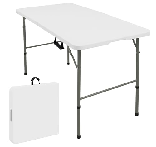 JALANCY Folding Tables with Carrying Handle Lightweight Rectangular Portable Plastic Camping Table Steel Legs for Party, D...
