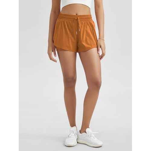 ODODOS 2 in1 Athletic Shorts for Women High Waist Dolphin Split Workout Running Shorts with Pockets