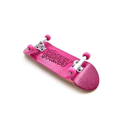 SPITBOARDS¢ç 34 mm Fingerboard Complete Wood Pro Set-Up (Pre-Assembled, 5-Layers), Pro Trucks, CNC Bearing Wheels, Foam Grip Tape, (Deck: Pink, Trucks: White, Wheels: Pink)