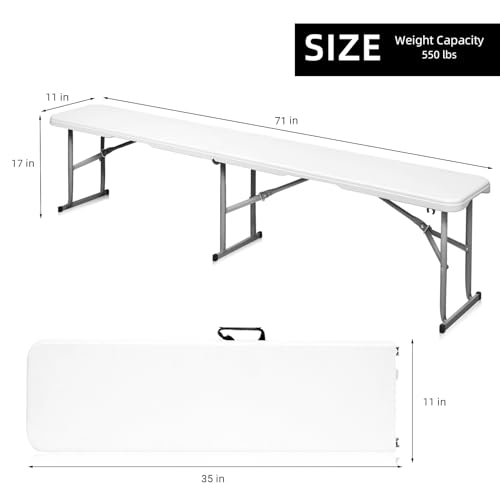 Byliable Folding Bench 6 Foot, Plastic Folding Bench Seat Portable Foldable Picnic Party Camping Dining Seat, White Garden...
