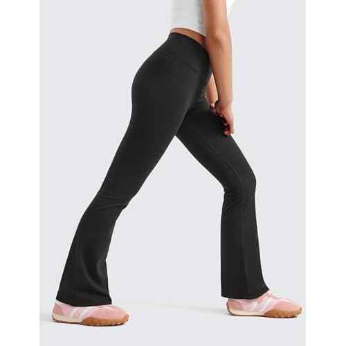 CRZ YOGA Girls Butterluxe Crossover Waist Yoga Flare Leggings - Dance Casual Athletic Pants Bell Bottoms Kids Teen