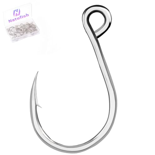 Natufish Inline Single Hooks 25Pcs Fishing in line Hooks for Treble Hook Replacement for Hard Lures Large Eye/Barbed Saltw...