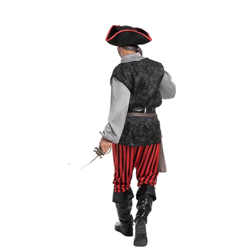 Spooktacular Creations Men Pirate Costume, Adult Pirate Shirt Vest Viking Pants Hat Set for Halloween Themed Parties
