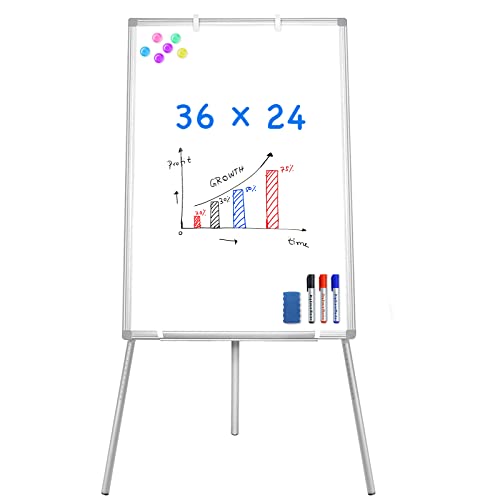 Easel Whiteboard - Magnetic Portable Dry Erase 36 x 24 Tripod Height Adjustable, 3' x 2' Flipchart Easel Stand White Board...