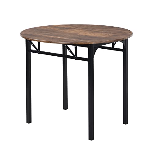 P PURLOVE 3 Piece Drop Leaf Dining Table Set,Solid Wood Kitchen Table and Chair Set of 2,Farmhouse Round Table and 2 Chair...