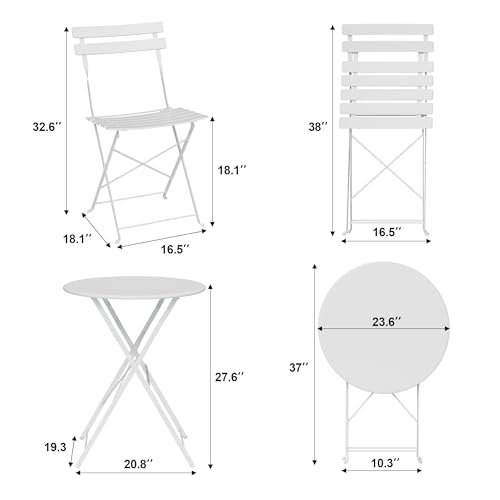 3-Piece Outdoor Folding Table and Chairs, Weather Resistant Conversation Sets of 2, Space Saving Patio Furniture for Backy...