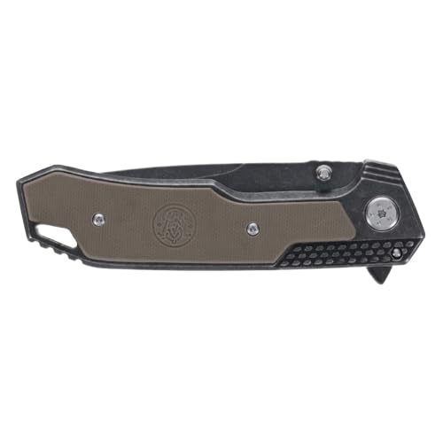 Smith & Wesson SW609 8.3in High Carbon S.S. Folding Knife with 3.6in Drop Point Blade and Stonewashed G-10 Handle for Outd...