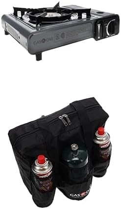 Bundle: Gas One Portable Butane Camping Stove (7,650 BTU) with Case and Automatic Ignition + Gas One 50490 Portable Campin...