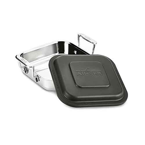 All-Clad Specialty Stainless Steel and Plastic Lid Square Covered Baking Pan 8x8 Inch Oven Broiler Safe 600F Pots and Pans Silver