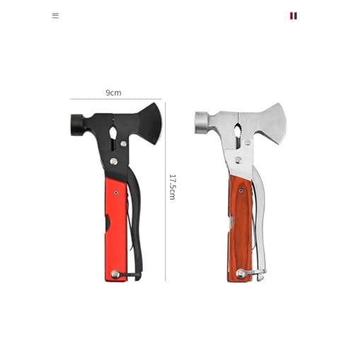 Premium 14-in-1 Hammer Multipurpose Tool for the Home, Camping Equipment, and Work, Hammer, Pliers, Survival Knife, & More-E