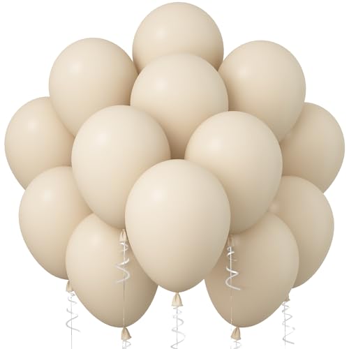 Jobkoo White Sand Balloons, 12 Inch 30 Pcs Beige Balloon Boho White Latex Cream Balloons Matte Off White Sand Neutral Heli...