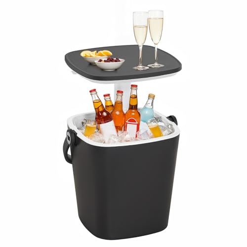 Portable Ice Bucket for Parties, 15 Liter Go Bar, Cooler Table with Lift Top Lid, Beer and Wine Cooler with Handle, Pop Up...