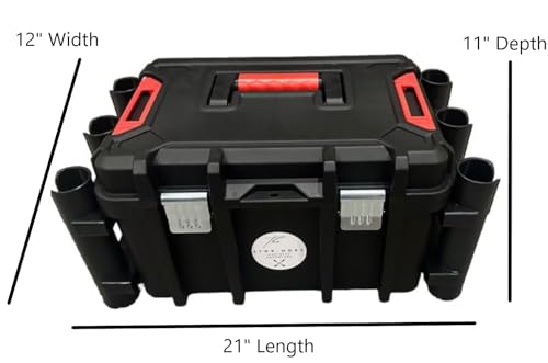 Kayak Fishing Crate - 6 Integrated Rod Pole Holders, Tackle Box Accessory Storage Area and Tray with Lockable Lid - No Ass...