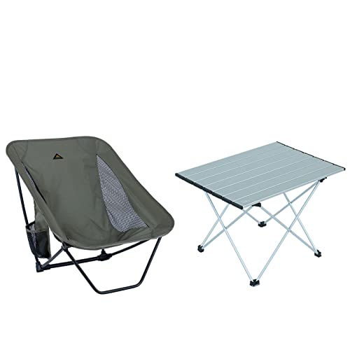 iClimb 1 Folding Table and 1 Low Folding Chair Bundle, Ultralight Compact for Adults Outdoor Backpacking Camping Hiking Be...