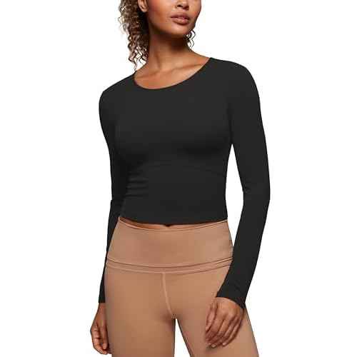 CRZ YOGA Butterluxe Scoop Neck Long Sleeve Shirts for Women - Workout Athletic Casual Tops Crop Slim Basic Tight Shirt