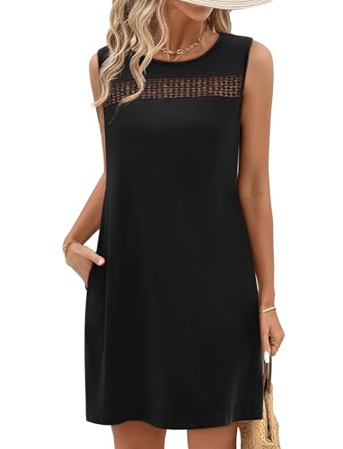 WIHOLL Summer Dresses for Women 2026 Beach Vacation Fashion Lace Mini Tank Dress with Pockets