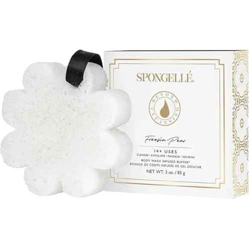 Spongelle Wild Flower Buffer Body Scrubber Bundle with Box | Bath & Shower Loofah for Women | Exfoliator with Body Wash Infused | 14+ uses (Beach Grass, French Lavender, Freesia Pear)