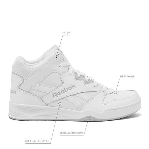 Reebok Men's Royal BB4500 Hi2 High Top Sneakers for Men, White/Light Solid Grey, 12.5 Extra Wide