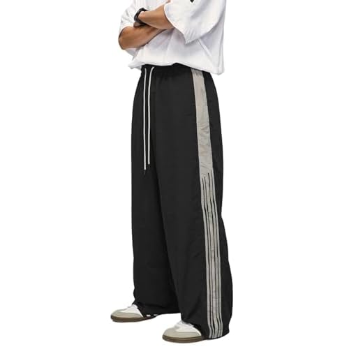 Aelfric Eden Striped Track Pants Men Parachute Pants Women Baggy Sweatpants Y2k Wide Leg Cargo Pants with Drawstring