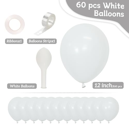 CVPARTYON White Balloons, 60 PCS White Balloons 12 inch Latex Balloon for Birthday Party Decoration, Wedding, Baby Shower,...