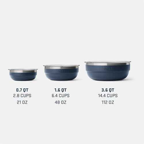 YETI Rambler Low Bowl, Vacuum Insulated, Stackable and Nestable Stainless Steel Bowl with Lid, 1.6 Quart, Navy