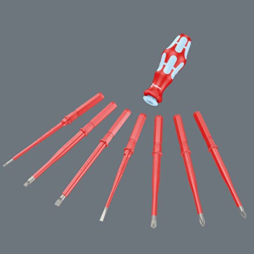 WERA - 05059040001 - Insulated Screwdriver Interchangeable Blades Set, Kraftform Kompakt VDE Stainless 8 Extra Slim 1, 8 P...