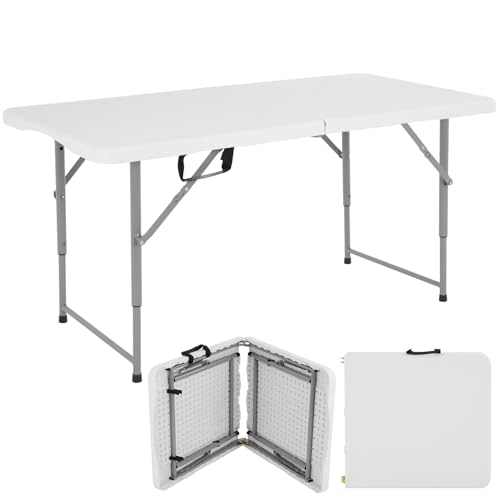 PIKAQTOP Folding Table, 4 FT Heavy Duty Plastic Foldable Table with Carrying Handle, Adjustable Height Portable Party Tabl...