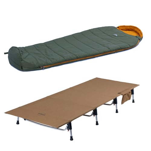 iClimb 1 3M Thinsulate Insulation Sleeping Bag and 1 Super Easy Assemble Cot Bundle, Ultralight Compact for Adults Outdoor...
