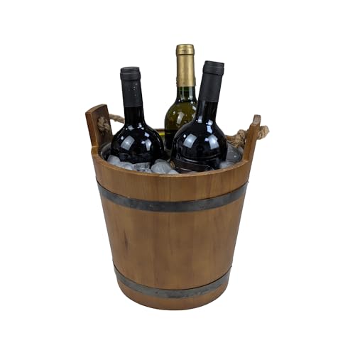 Stylish Farmhouse Ice Bucket with Galvanized Metal Liner - Durable Wooden Drink Tub for Chilling Wine, Beer, and More - Gr...